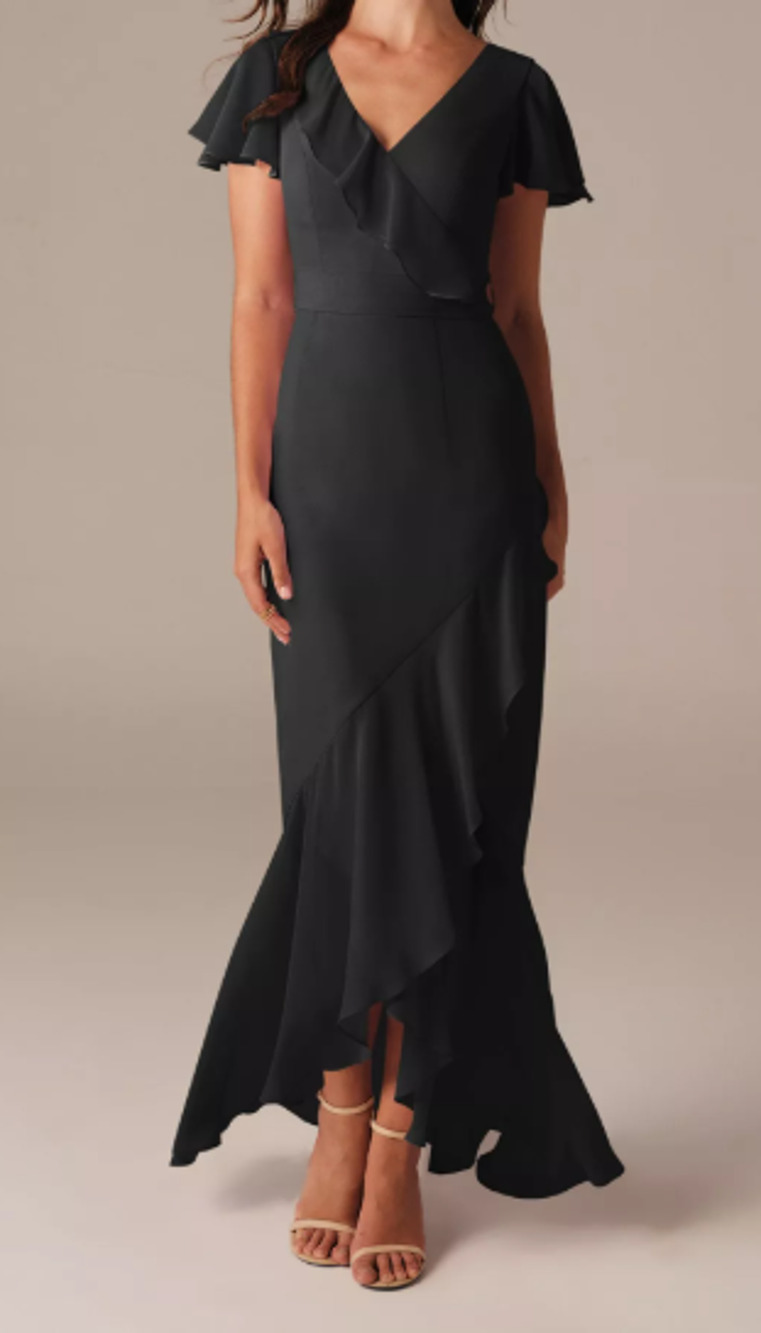 AW BRIDAL SZ 4 S black chiffon Celia bridesmaid party maxi dress NEW B48